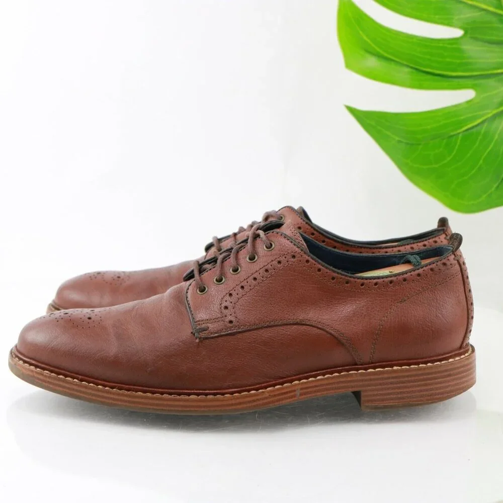 Cole Haan Mens Kennedy Grand Oxford Size 8.5 M Cognac Tan Leather Medallion Shoe